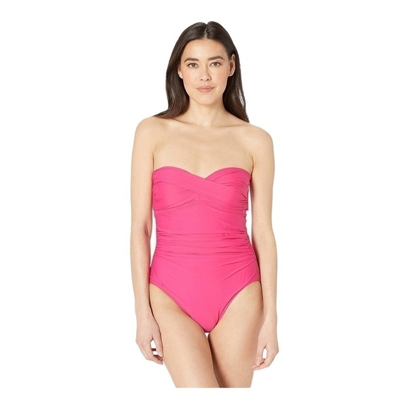 Athena Women's Solid Twist Bandeau One-Piece In Rose - Picture 1 of 12